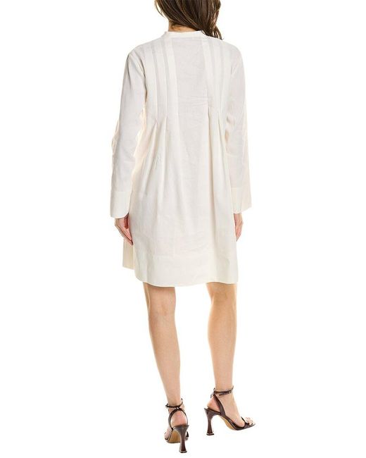 Vince White Trapeze Pleat Linen-blend Mini Dress