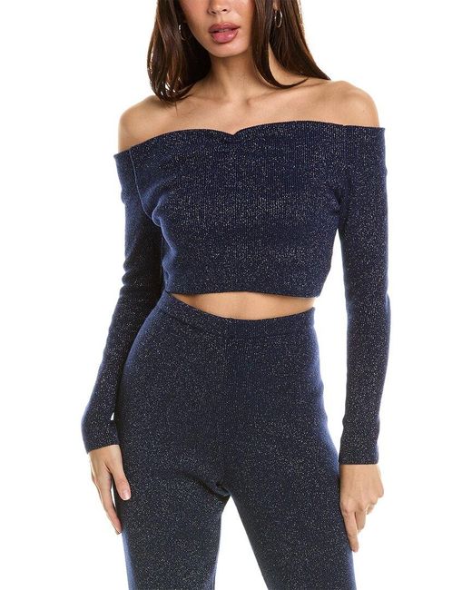 Leset Blue Zoe Lurex Off Shoulder Wool & Cashmere-blend Top