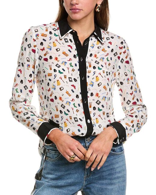 Alice + Olivia Gray Willa Staceface Placket Silk Top