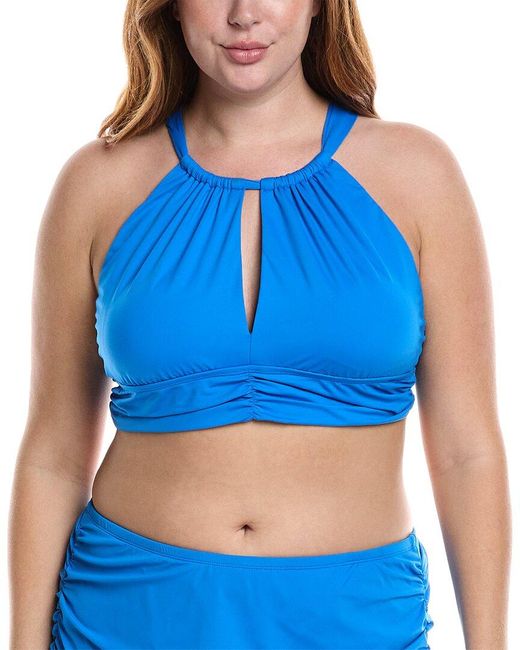 La Blanca Blue Ig High Neck Midline Top