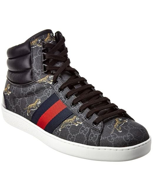 Gucci Black Ace Tiger Print High-top Sneakers for men
