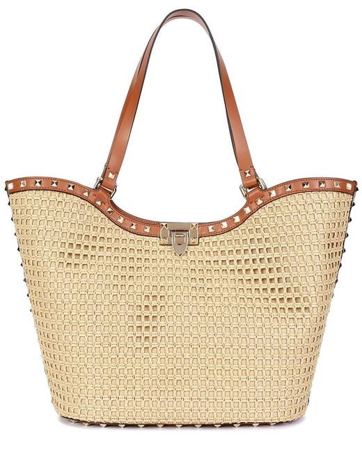 Tiffany & Fred Paris Natural Raffia & Leather Large Tote