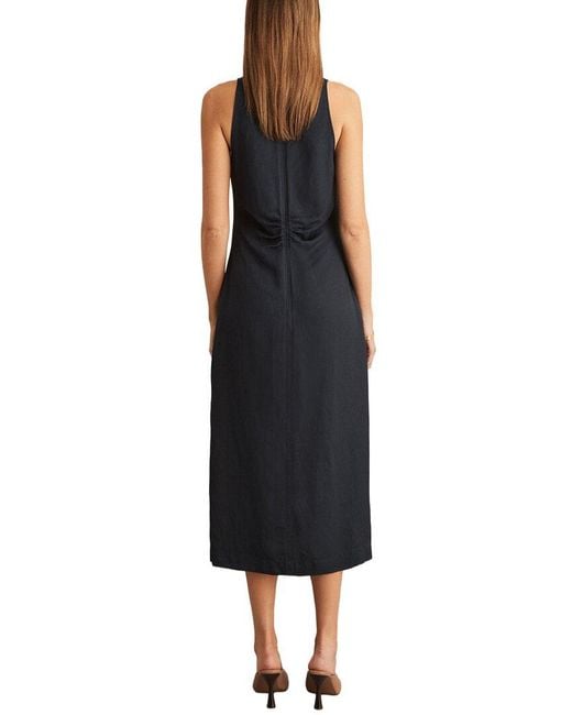 Reiss Blue Pari Ruched Linen-Blend Dress