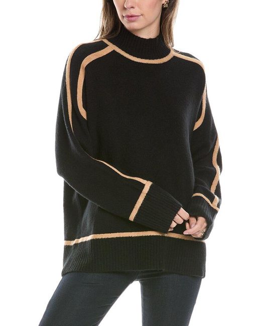 Reiss Black Geo Wool-Blend Contrast Funnel Neck Sweater