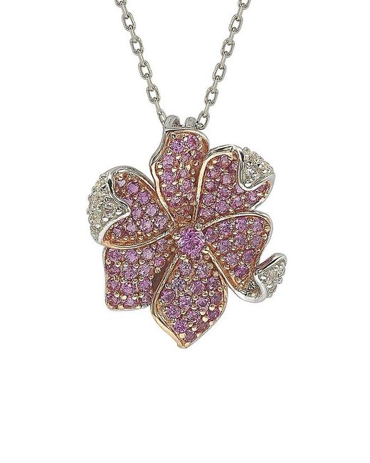 Suzy Levian Pink Silver 0.02 Ct. Tw. Diamond & Sapphire Pendant Necklace