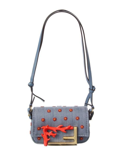 Fendi White Baguette Nano Denim Charm
