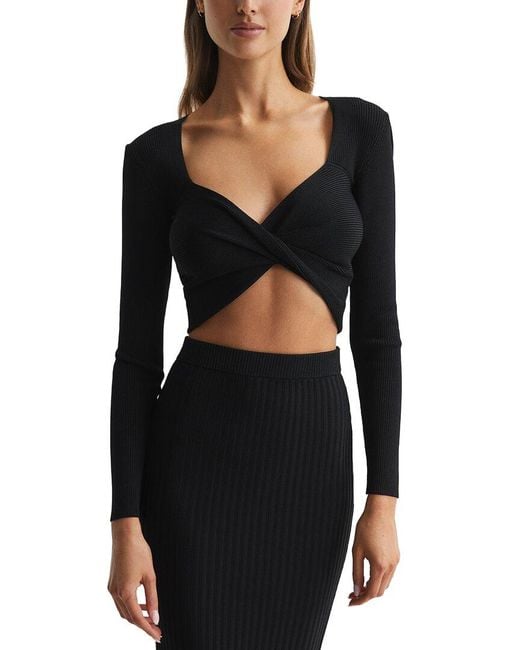 Reiss Black Iona Twist Crop Top