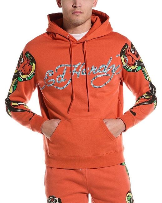 Ed Hardy Red Luxury Rhinestone Panther Hoodie for men