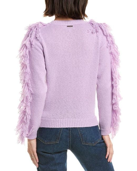 MILLY Purple Fringe Sleeve Pullover
