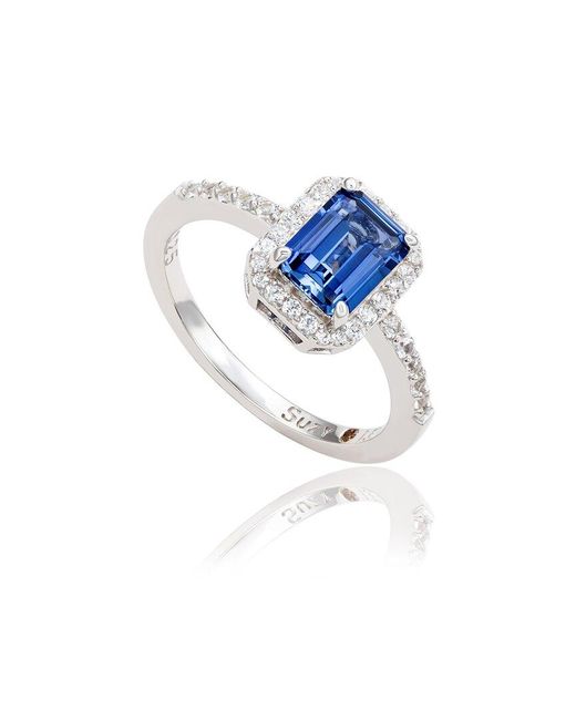 Suzy Levian Blue Silver 0.02 Ct. Tw. Diamond & Gemstone Ring
