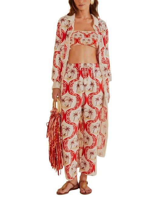 Farm Rio Red Linen-Blend Summer Beach Chemise