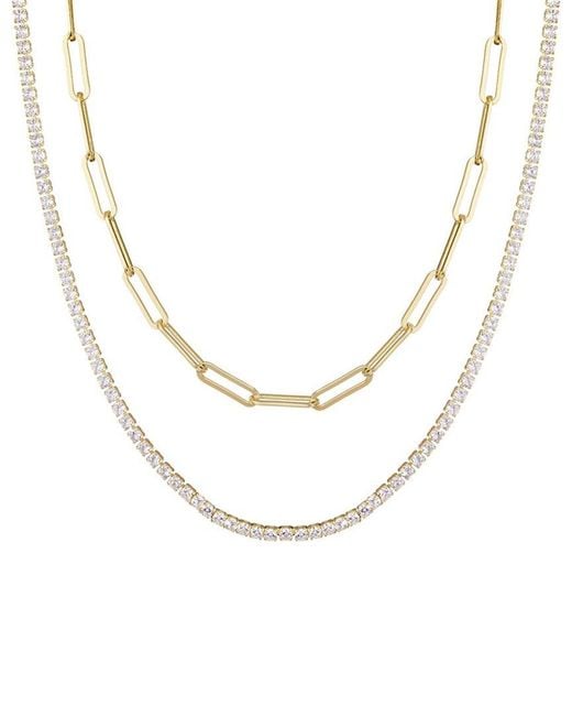 Adornia Metallic 14K Plated Tennis & Paperclip Chain Necklace Set