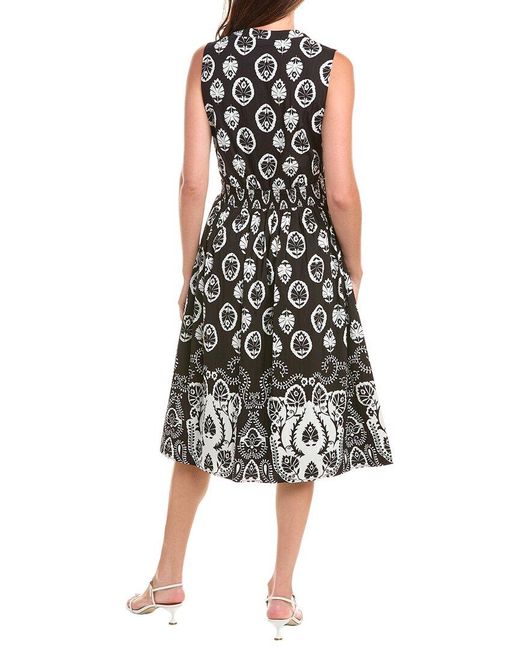 Tahari Black Smocked Waist Midi Dress