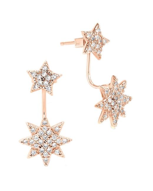 Sterling Forever White 14k Rose Gold Plated Cz Starburst Jacket Earrings