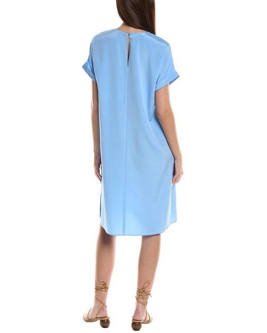 Lafayette 148 New York Blue Silk-Blend Shift Dress