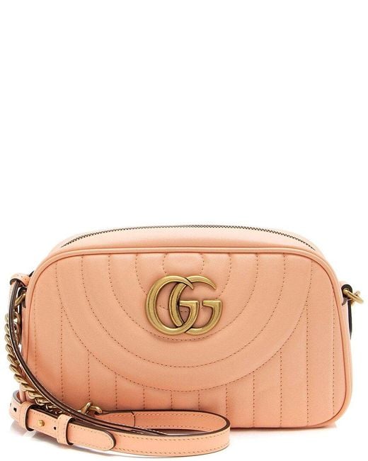 Gucci Natural Pink Matelasse Leather GG Marmont Vertical Ring Small Shoulder Bag (authentic Pre-loved)