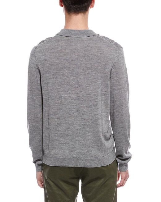 Bruno Magli Gray Cable Front Merino Wool Polo Sweater for men