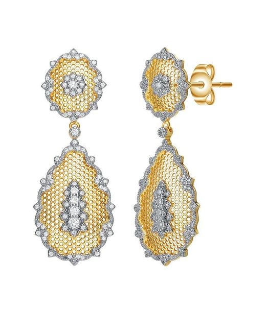 Rachel Glauber Metallic Two-tone Plated Cz Dangle Earrings