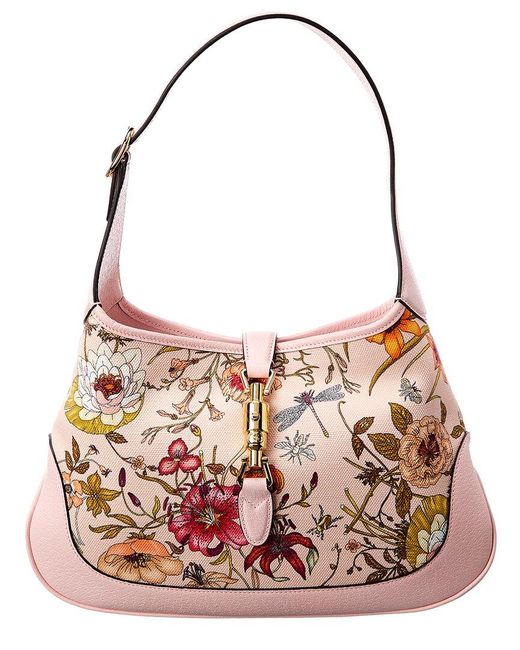 Gucci Pink Floral Canvas Jackie Flora Hobo Bag | Lyst