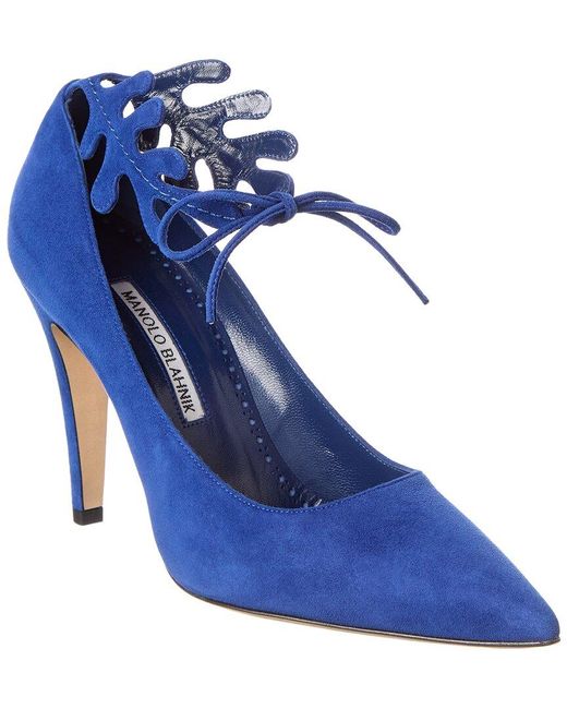 Manolo Blahnik Blue Florettehi 100 Suede Pump