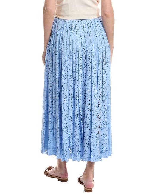 Rebecca Taylor Blue Geo Eyelet Pleated Maxi Skirt