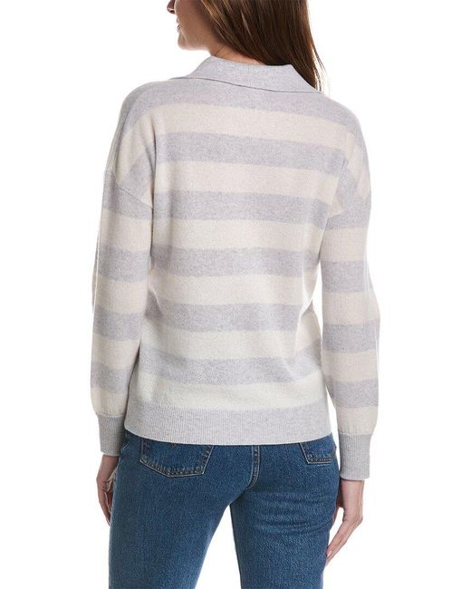 Forte Gray Striped Cashmere Polo Sweater