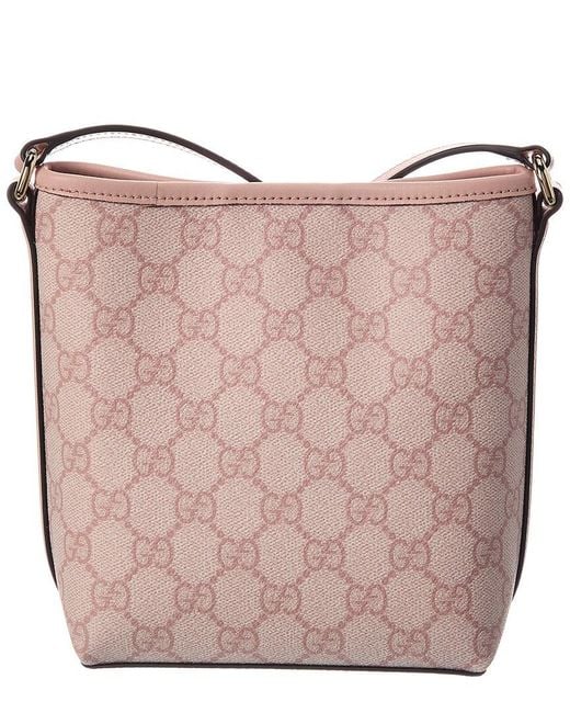 Gucci Pink Gg Emblem Nano Gg Supreme Canvas & Leather Bucket Bag