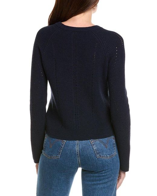 Hannah Rose Blue Picot Stitch Shaker Crewneck Cashmere-Blend Sweater