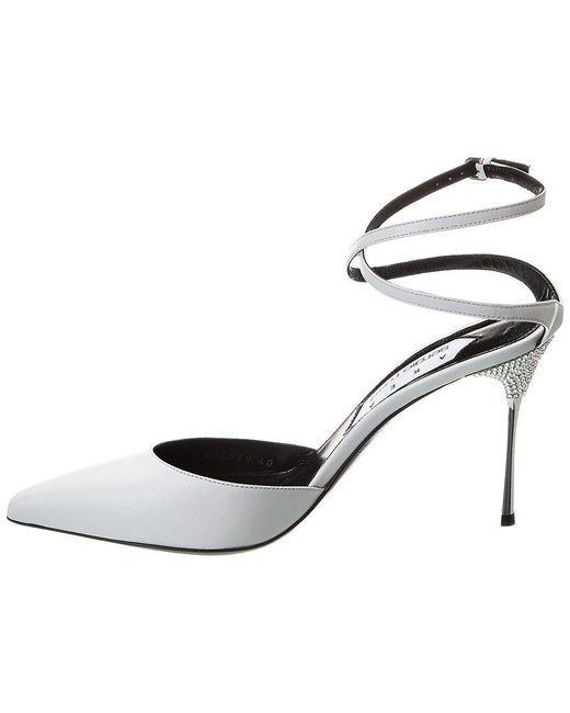 Sergio Rossi White Satin Ankle Wrap Pump