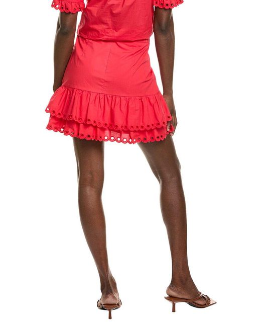 Stellah Red Scallop Eyelet Trim Skirt