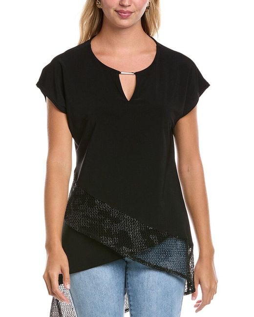 Joseph Ribkoff Black Mesh Hem Top