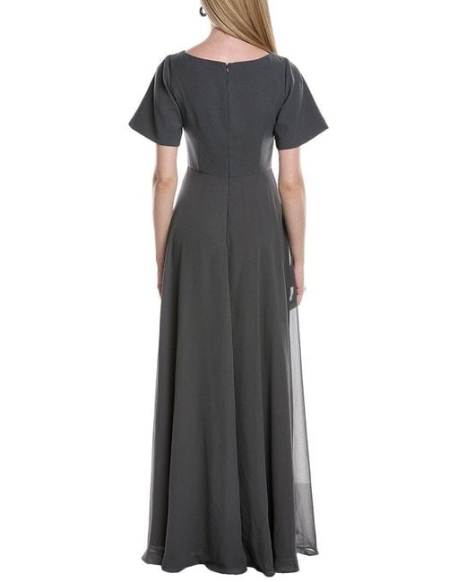 Rene Ruiz Black Boat Neck Chiffon A-line Gown