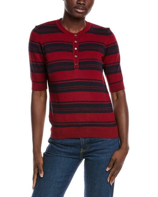 Minnie Rose Red Cashmere-Blend Henley Sweater