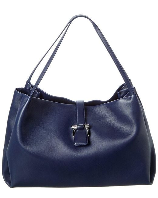 Ferragamo Blue Mia Leather Tote