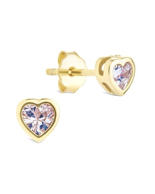Sterling Forever White 14k Over Silver Cz Bezel Set Heart Stud Earrings