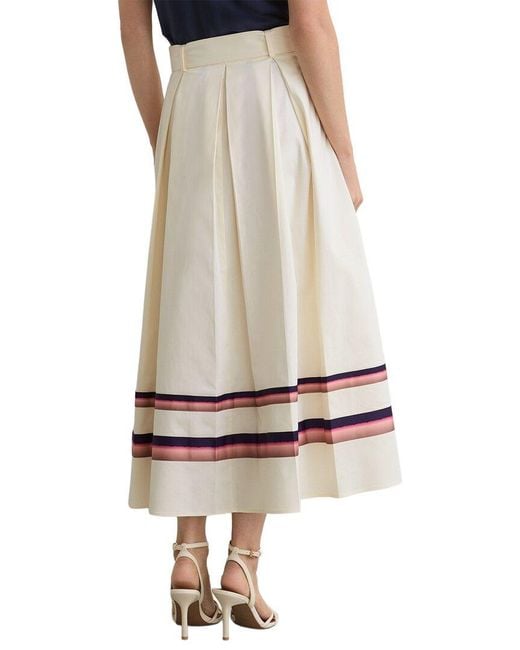 Reiss Natural Rian Stripe Detail Belted Midi Skirt
