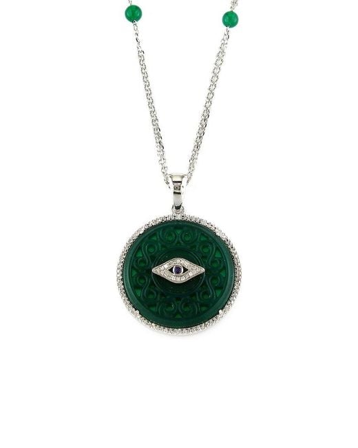 Gemstones Green Diamond Select Cuts 0.11 Ct. Tw. Diamond & Agate Evil Eye Necklace