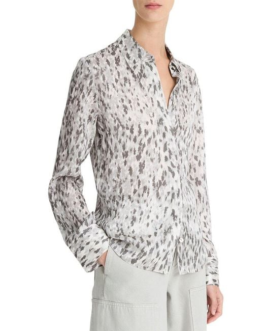 Vince White Abstract Onyx Slim Fit Satin Silk Shirt