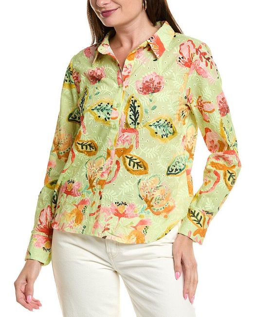 Nicole Miller Yellow Embroidered Eyelet Blouse