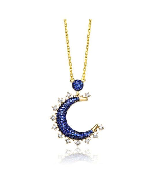 Genevive Jewelry White Two-tone Over Silver Cz Moon Necklace