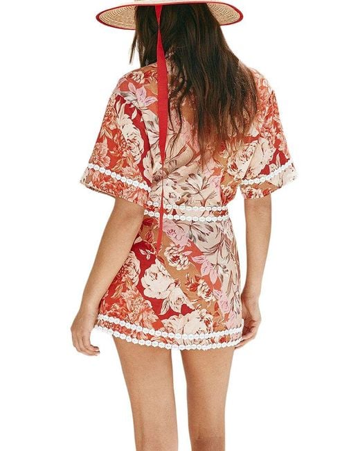 Esea Red Linen-blend Shirt & Skirt Set
