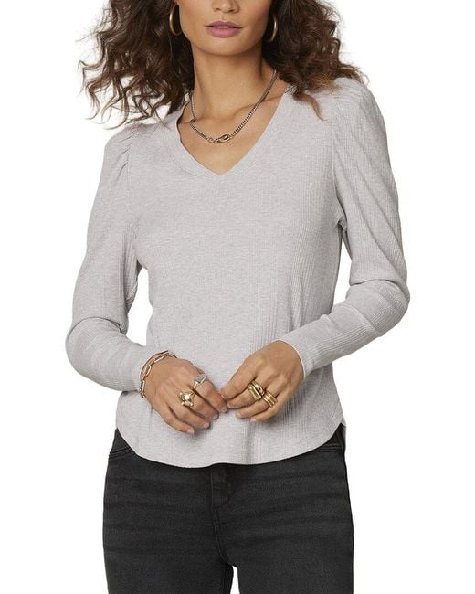Wit & Wisdom Gray Puff Sleeve Knit Top