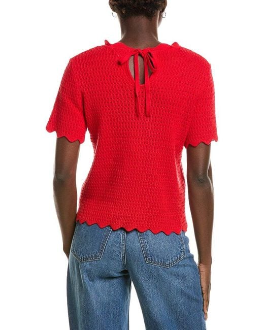 Cece Red Pointelle Sweater
