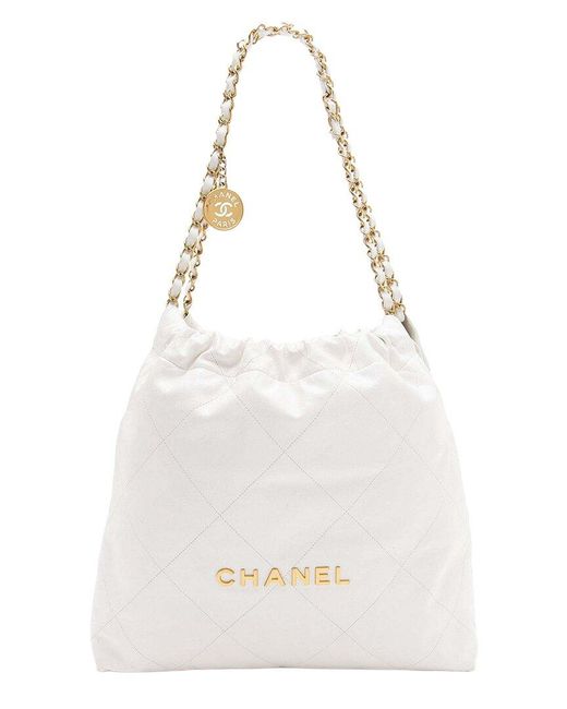 Chanel White Shiny Calfskin 22 Medium Shoulder Bag (authentic Pre-loved)