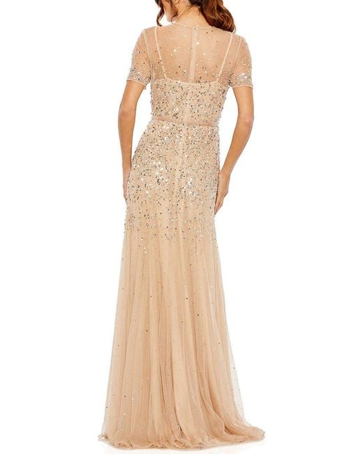 Mac Duggal Natural High Neck Sequin Embellished A-Line Gown