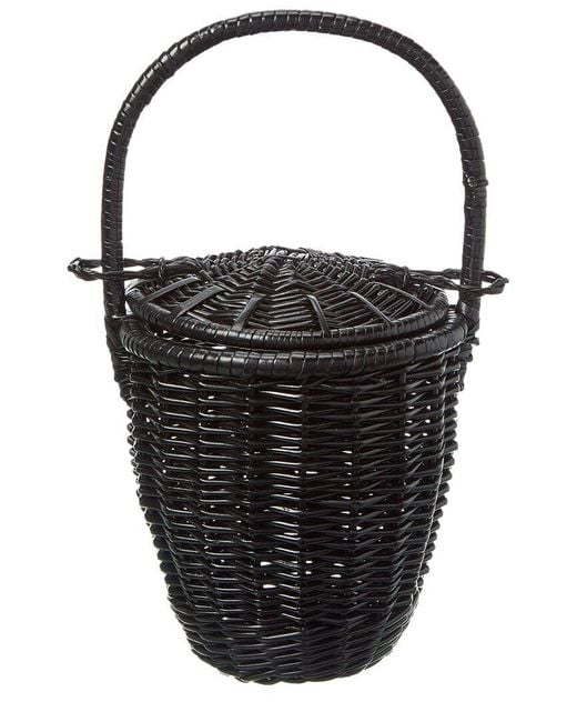 Patou Black Straw Top Handle Bag