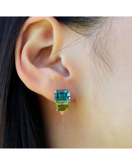 Kai Fine Jewelry Blue 14K 8.83 Ct. Tw. Diamond & Topaz; Peridot Stud Earrings