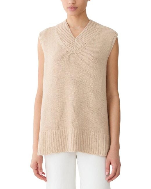 Lafayette 148 New York Natural Chunky Wide V-Neck Cashmere & Wool-Blend Sweater