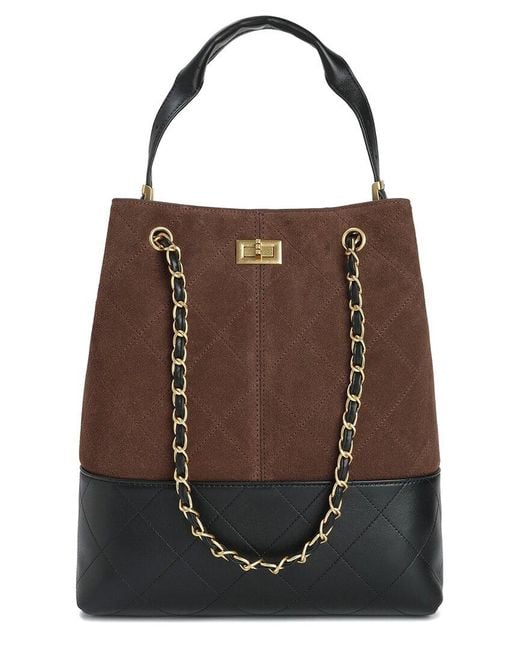 Tiffany & Fred Paris Brown Suede & Leather Bucket Tote