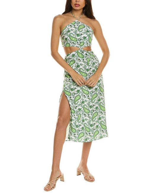 CELINA MOON Green Halter Midi Dress